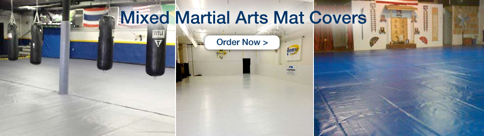 Available in Coated Vinyl with heat sealed panel, or Ccotton Duck Canvas with blind French sewn seams and triple fold hems. MMA Mat Covers - Order Now
